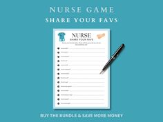 a nurse's notepad with the text nurse game share your favs