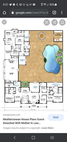 the floor plan for a house with a swimming pool