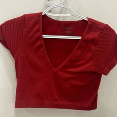 Buttery Material And Brand New Condition Red V-neck Crop Top For Spring, Casual Red Crop Top For Spring, Trendy Red V-neck Crop Top, Spring Red V-neck Crop Top, Red V Neck Top, Red Crop Top, V Neck Top, Kawaii Clothes, V Neck Tops