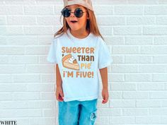 Here's the revised version without any bold text: Celebrate your little one's special day in style with this adorable Thanksgiving 5th Birthday Shirt! Featuring a cute design that says "Sweeter Than Pie, I'm Five" along with a fun slice of pumpkin pie, it's the perfect choice for fall birthday celebrations. Whether you're planning a festive Thanksgiving party or just love pie, this Pumpkin Pie Birthday Tee is sure to be a hit! Made with soft, comfy fabric, it's ideal for a cozy fall day or a cas 5th Birthday Girls, Birthday Girl T Shirt, Birthday Tee, Fall Birthday, Party Looks, Cozy Fall, 5th Birthday, Kids Tops, Birthday Shirts