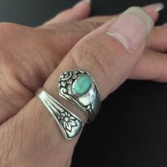 **Will Ship Same Day Or Following Business Day. Free Gift Box! Turquoise Silver Spoon Ring Face Height: 19 Mm (0.75 Inch) Stone: Synthetic Turquoise Metal Material: 925 Sterling Silver (Hallmarked) Great Valentines Day Gift! Metalsmithing Silver Spoon, Finger Band, Funky Rings, Ring Inspo, Silver Spoon Ring, Boutique Ideas, Silverware Jewelry