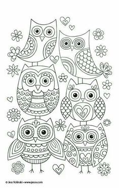 three owls sitting on top of each other with hearts and flowers in their beaks