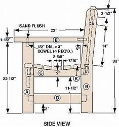 a drawing of a chair with measurements for the back and seat area on top of it