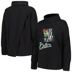 Celebrate your unwavering Boston Celtics spirit with the Women's Levelwear Black Boston Celtics Sunset Pullover Sweatshirt. This modern, relaxed-fit sweatshirt features an oversized design and asymmetrical open slits on the back, adding a touch of style to your game day attire. Screen-printed graphics proudly display your Boston Celtics pride, while the French terry lining ensures comfort and warmth during chilly games. Whether you're cheering from the stands or simply showing your support, this Sports Top With Relaxed Fit And Funnel Neck, Funnel Neck Athleisure Tops For Streetwear, Athleisure Funnel Neck Top For Streetwear, Black Relaxed Fit Fan Apparel Sweatshirt, Mens Shoes Black, Matching Family Pajamas, Tall Jeans, Sneaker Dress Shoes, Maternity Shops