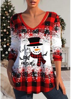 Color:Red;Size:S;Size:M;Size:L;Size:XL;Size:XXL;Package Contents:1 X Leggings; Winter Collars, Christmas Tops, Graduation Outfit, Stretch Top, Gingham Print, Plus Size Kleidung, Christmas Women, Outfit Casual, Long Sleeve Casual