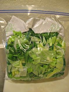 a plastic bag filled with lettuce sitting on top of a toilet