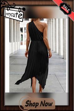 Black One Shoulder Irregular Pleat Casual Dress Women Dresses Casual, Casual Dress Women, Women Dresses, Dresses Casual, Casual Dresses For Women, Casual Dress, Casual Dresses, One Shoulder, Shop Now