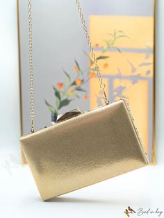 BirdinBag - Compact Evening Clutch with Contrasting Colors and Metal Chain Strap Inch Bag, Green Details, Purple Details, Minimalist Pattern, Details Pictures, Word Wrap, Chain Bag, Box Bag, Evening Clutch