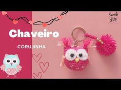 an owl keychain is shown on a pink and white background with the words chavero