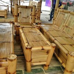 bamboo furniture on display at an outdoor market