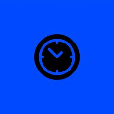 a black and blue clock with tick mark on it's face against a blue background