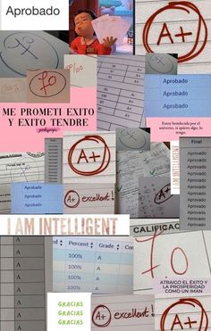 many different types of papers with red ink on them and the words written in spanish