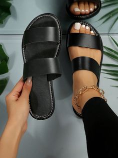 Negro  Collar     Embellished Summer Flats, Stylish Sandals, Open Toe Sandals, Womens Sandals Flat, Perfect Shoes