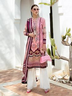 Unstitched Printed Pink Salwar Kameez, Pink Printed Unstitched Salwar Kameez, Unstitched Pink Printed Salwar Kameez, Pink Cotton Unstitched Suit With Digital Print, Festive Pink Printed Salwar Kameez, Pink Printed Unstitched Suit, Festive Pink Printed Unstitched Suit, Pink Long Sleeve Unstitched Suit With Print, Pink Digital Print Sets For Eid