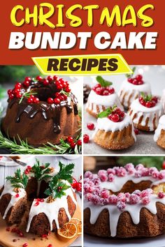 christmas bundt cake recipe collage with photos and text overlaying the image