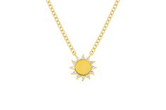 Our you are my sunshine diamond necklace features 0.03 carats of diamond set in 14k gold. Pendant measures: 7.5mm Total chain length: 18: (16" + (2)1" extenders) My Only Sunshine, Sunshine Necklace, My Sunshine, You Are My Sunshine, To Shine, Pave Diamonds, Chain Lengths, Diamond Necklace, Gold Necklace