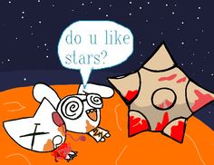 an image of a cartoon dog with a thought bubble above it that says do u like stars?