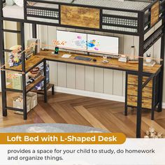 loft bed with l - shaped desk provides a space for your child to study, homework and organize things