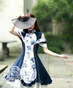 Stunning qi lolita dress with gorgeous design and cute frills. Op Dress, White Clothes, Hair White, Japanese Dress, Blue Accessories, Japanese Street Fashion, Lolita Dress, Gothic Lolita