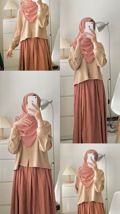 ukhti Hijabi Simple Outfits, Muslimah Aesthetic Outfit, Summer Muslim Outfits Casual, Muslimah Outfit Ideas, Cute Hijab Outfits, Outfit Kuliah Hijab, Cute Muslim Outfits, Outfit For Hijab, Muslim Fashion Dress Simple