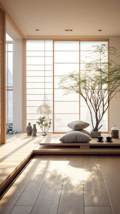 Zen Japanese Interior Design Sala Zen, Zen Living Room, Home Yoga Room, Zen Living, Japandi Interior Design, Zen Interiors, Zen House, Japandi Interiors