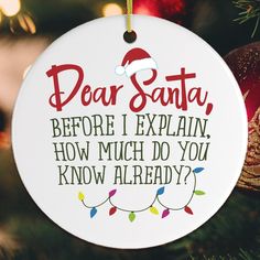 Funny Dear Santa Quote Christmas Ornament Ornament OrnamentallyYou Circle Snowman Sayings, Dear Santa Quotes, Santa Quotes, Paint Ornaments, Vinyl Ornaments, Cricut Ornaments, Cricut Christmas Ideas, Funny Christmas Ornaments, Plain English