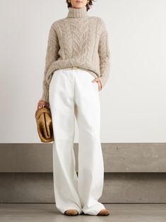 RALPH LAUREN COLLECTION Cable-knit cashmere turtleneck sweater | NET-A-PORTER Cable Sweater Outfit, Turtleneck Sweater Outfit, Cabled Sweater, Cream Turtleneck Sweater, Cream Turtleneck, Exclusive Dress, Cable Sweater, Cashmere Turtleneck, Ralph Lauren Collection