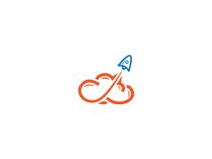 an orange and blue rocket flying through the sky on top of clouds with text that reads,