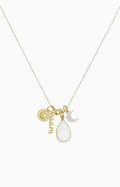 Online only! Complete any look with the super cute Dream Baby Dream Interchangeable Necklace from Ettika. This necklace features four interchangeable charms on a dainty gold chain. 18K gold plated, brass, moonstone Includes 4 charms 15" length / 2" extender Ettika Womens Dream Baby Dream Interchangeable Necklace - Gold Spiritual Gold Charm Necklace With Moon Charm, Gold Dangle Charm Necklace With Birthstone, Gold Brass Necklace With Moon Charm, Dainty Brass Moon Charm Necklace, Gold Charm Necklaces As Gift For Mom, Gold Charm Necklace For Mom, Gold Charm Necklace As Gift For Mom, Gold Dangle Moon Charm, Elegant Brass Charm Necklace With Moon Charm