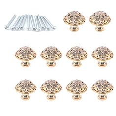 gold plated metal knobs and screws with crystal stones