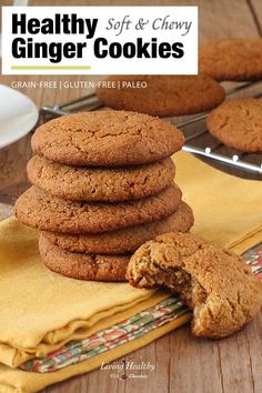 healthy soft and chewy ginger cookies on a wooden table