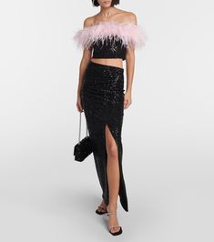 Sequined ruched maxi skirt in black - Self Portrait | Mytheresa Chic Evening Skirt With Ruched Details, Chic Ruched Evening Skirt, Chic Evening Ruched Skirt, Fitted Maxi Length Gala Bottoms, Fitted Maxi Bottoms For Gala, Fitted Maxi Length Bottoms For Gala, Glamorous Gala Skirt, Chic Party Maxi Skirt With Ruched Details, Chic Ruched Maxi Skirt For Evening