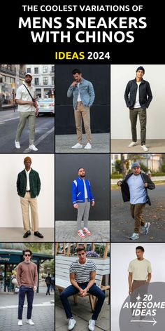 Elevate your wardrobe with our curated collection of mens sneakers with chinos outfits, designed to keep you on-trend in 2024. Explore 20 stylish outfit ideas curated to redefine your look. From classic pairings to modern twists, our guide offers versatile combinations for every style preference. Step into sophistication effortlessly and make a statement with our meticulously crafted ensembles. Chinos Outfit Mens Casual, Olive Chinos, Brown Chinos, Navy Chinos, Green Chinos, Beige Chinos, Blue Chinos, Khaki Chinos, Black Dress Shoes