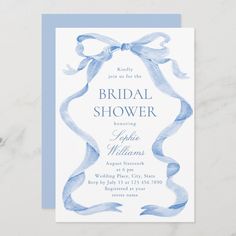 a blue and white bridal shower card