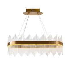 a modern chandelier with sound waves hanging from the ceiling, on a white background