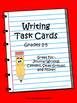 the writing task cards are lined up on top of each other