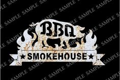 the bbq smokehouse sign is shown on a black background