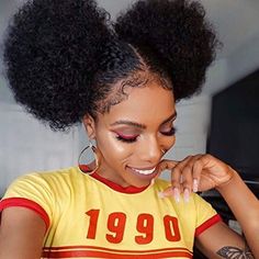 Mslynnhair Human Hair Lace Wig Wigs Afro Puff Hairstyles, Hairstyles Reference, Afro Ponytail, Puff Ponytail, Puffy Hair, Synthetic Curly Hair, Curly Hair Ponytail, Dunner Wordend Haar, Short Hairstyle Women