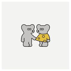 two teddy bears holding hands with cheese on the bottom one bear is wearing a yellow shirt