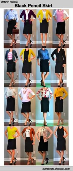 Black Pencil Skirt 16 Ways. Great interview outfits Lauren Work Skirt, Pencil Skirt Outfits, Vacation Wardrobe, Trendy Skirts, Professional Wardrobe, Professional Attire, Interview Outfit, Black Pencil Skirt, Black Pencil