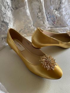 "Beautiful and elegant almost Flat Satin Shoes, heel is only 1/2\" it adds beauty and elegance to this classic style; crystals embellishment only GOLD Color; shoes pictured Gold/Mustard color, i suggest to order color swatches samples if, you need a close match to your color, below find the link to order color swatches. BY PURCHASING THIS LISTING, YOU AGREE TO HAVE READ ALL INFORMATION, AND SHOP POLICIES. THANK YOU! EVERY SHOES ORDER IS HAND EMBELLISHED IN ORDER OF ARRIVAL THEREFORE, SHOES CAN N Elegant Wedding Flats With Rhinestones, Elegant Rhinestone Wedding Flats, Elegant Fitted Flats For Wedding, Elegant Fitted Wedding Flats, Formal Low Heel Fitted Flats, Elegant Flat Wedding Shoes With Rhinestones, Elegant Fitted Closed Toe Flats, Elegant Flat Wedding Shoes For Evening, Formal Closed Toe Flats With Rhinestones