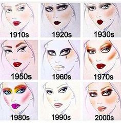 Makeup tutorial Decade Makeup, Plus-koon Muoti, 1950s Makeup, 50s Makeup, 1920s Makeup, Makeup History, Make Up Designs, 70s Makeup, 80s Makeup