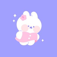 a cute little white bear holding a pink object