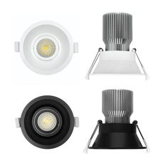 three different types of downlights and lights on a white background with clippings