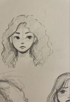 two drawings of women with long hair