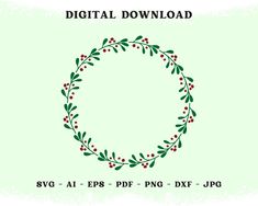 a wreath with holly leaves and berries is shown in the shape of a digital file