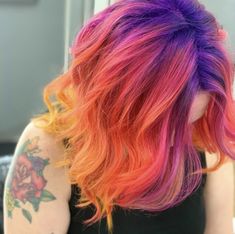 Fire Ombre Hair, Violet Sunset, Pink And Orange Hair