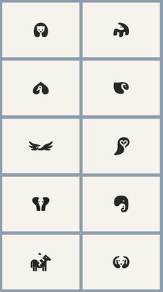 six black and white logos with different shapes