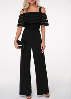 ROTITA Overlay Embellished Strappy Cold Shoulder Black Jumpsuit | Rotita.com - USD $30.95 Black Jumpsuits, High Waist Jumpsuit, Elegant Jumpsuit, Cold Shoulder Jumpsuit, Embellished Jumpsuit, Women's Jumpsuit, Cheap Jumpsuits, Trendy Jumpsuit, Rompers Online