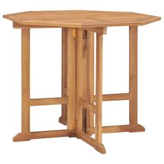 a wooden table with two legs and a small round table top on the bottom side